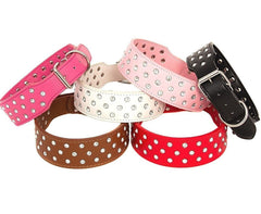 Rhinestone Dog Collar Leather Pitbull Diamonds Bling Pet Pup Non Spike S M L XL