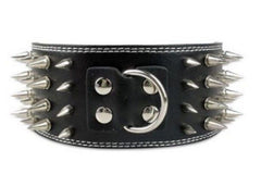 3" WIDE RAZOR SHARP Spiked Studded Leather Dog Pet Collar 4-ROWS 19-22" 21-24"