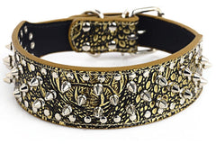 Spiked Studded PU Leather Dog Collar Pit Bull BLACK L XL FOR LARGE BREEDS