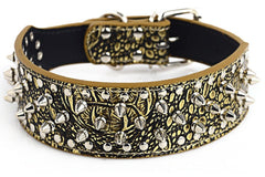 Spiked Studded PU Leather Dog Collar Pit Bull BLACK L XL FOR LARGE BREEDS