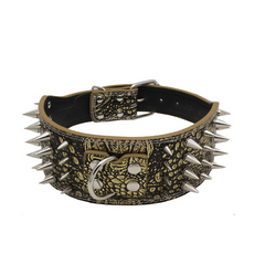 3" WIDE RAZOR SHARP Spiked Studded Leather Dog Pet Collar 4-ROWS 19-22" 21-24"