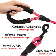 5FT Service Dog Rope Leash Lead Train Padded Handle Reflective Nylon M L Black