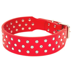 Rhinestone Dog Collar Leather Pitbull Diamonds Bling Pet Pup Non Spike S M L XL
