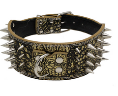 3" WIDE RAZOR SHARP Spiked Studded Leather Dog Pet Collar 4-ROWS 19-22" 21-24"