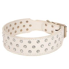 Rhinestone Dog Collar Leather Pitbull Diamonds Bling Pet Pup Non Spike S M L XL