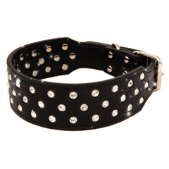 Rhinestone Dog Collar Leather Pitbull Diamonds Bling Pet Pup Non Spike S M L XL