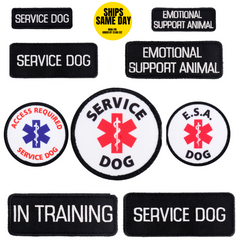 SERVICE DOG, EMOTIONAL SUPPORT ANIIMAL ESA E.S.A. PATCHES SMALL MEDIUM ROUND
