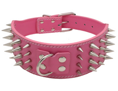 3" WIDE RAZOR SHARP Spiked Studded Leather Dog Pet Collar 4-ROWS 19-22" 21-24"