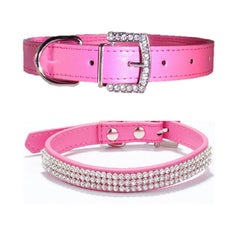 Rhinestone Diamond Dog Collar Leather Diamante Dog Puppy Cat Kitten XS S M L