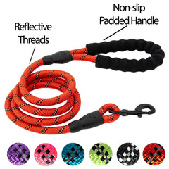 5FT Service Dog Rope Leash Lead Train Padded Handle Reflective Nylon M L Black