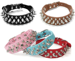 Small Dog Spiked Studded Rivets Leather Collar Can Go With Harness-PINK SPARKLE