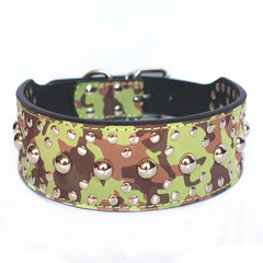 Studded Spiked Metal Dog Collar Faux Leather Large Pitbull Mastiff Spike XL CAMO